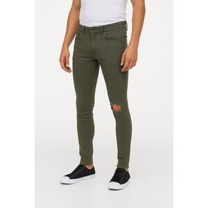 H&M Green Olive Super Skinny Low Waist Distressed‎ Denim Jeans Ripped Knee 31